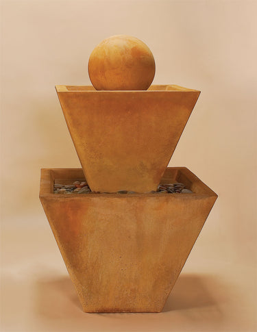Two-Tier Outdoor Cast Stone Garden Fountain with Ball – Contemporary Serenity by Giannini
